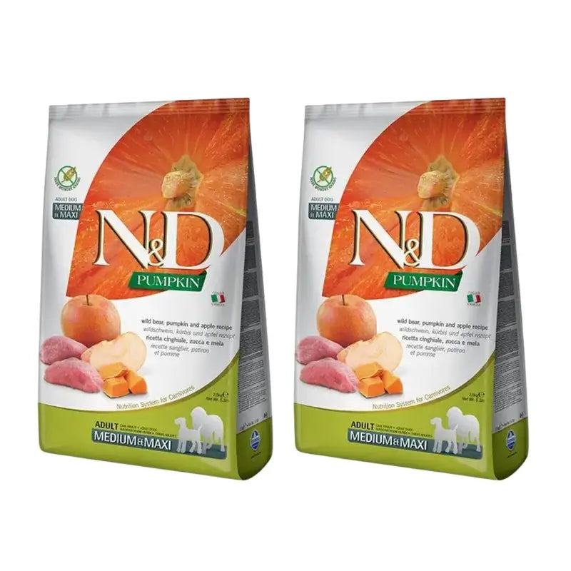 Farmina N&D Dog Calabaza Medium Maxi Jabali 12Kg, Pienso Para Perros, Pack De 2