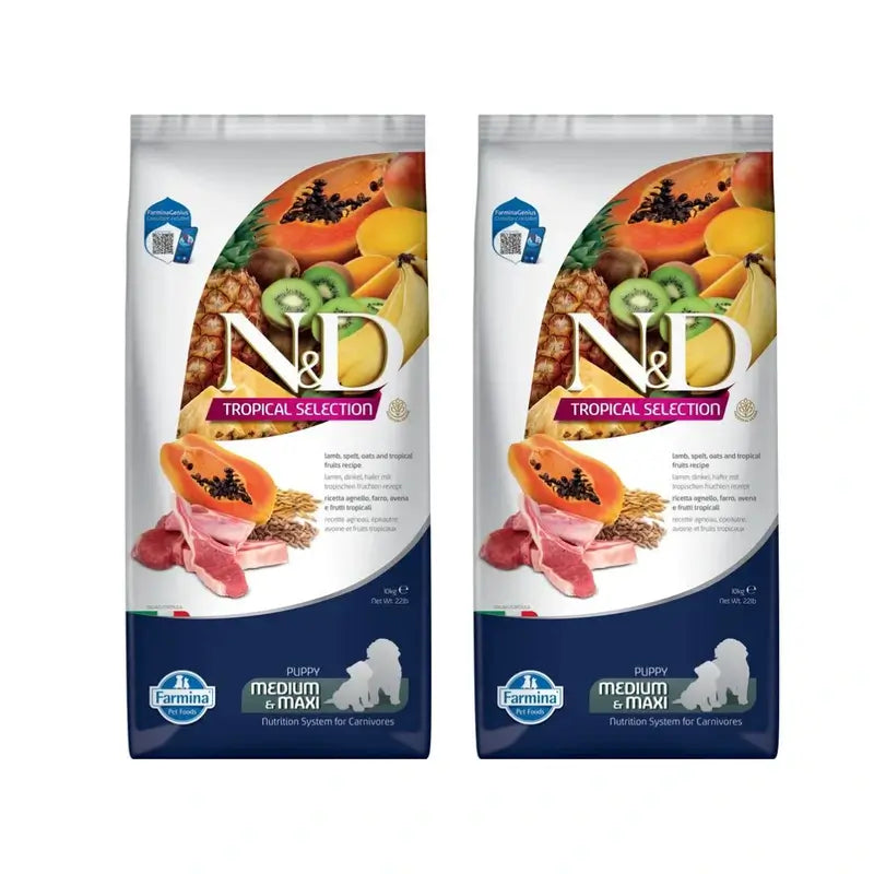 Farmina N&D Dog Puppy Tropical Selection Med Maxi Cordero 10K, Pack De 2