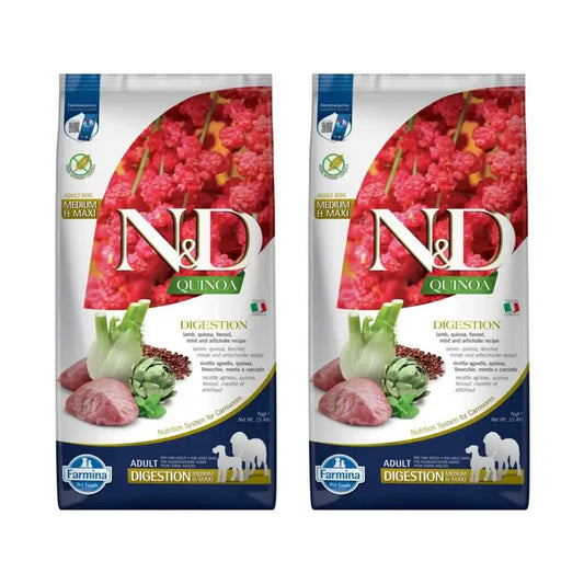 Farmina N&D Dog Quinoa Digestion Cordero Med/Maxi 7Kg, Pack De 2