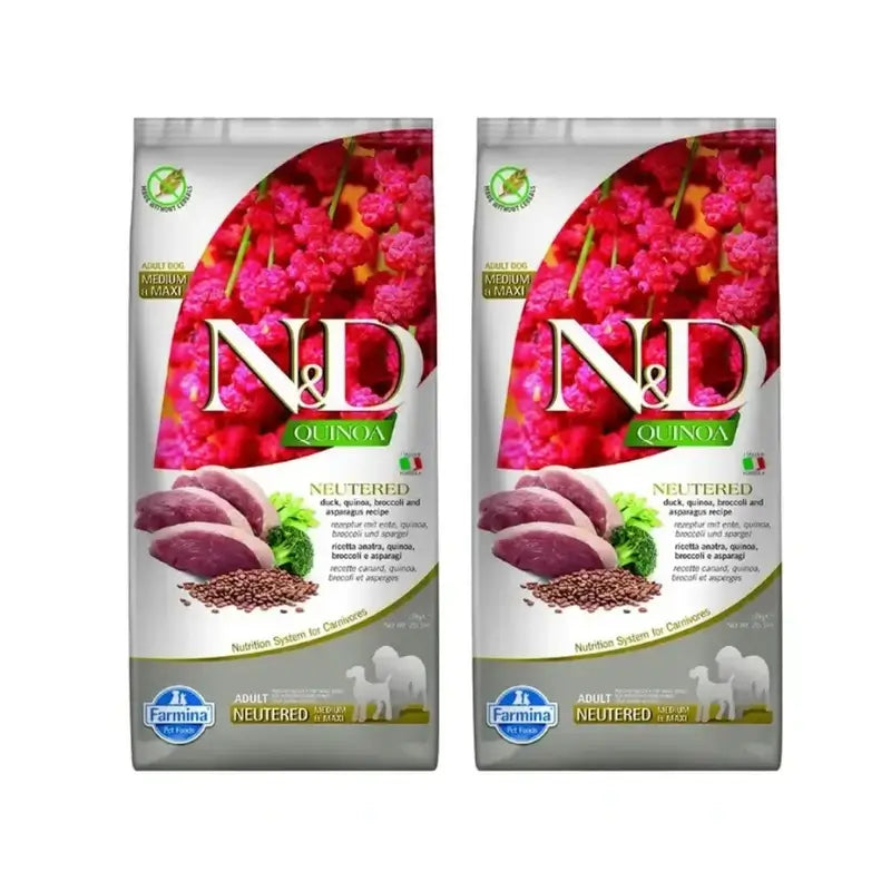 Farmina N&D Dog Quinoa Neutered Pato Medium Maxi 12Kg, Pienso Para Perros, Pack De 2