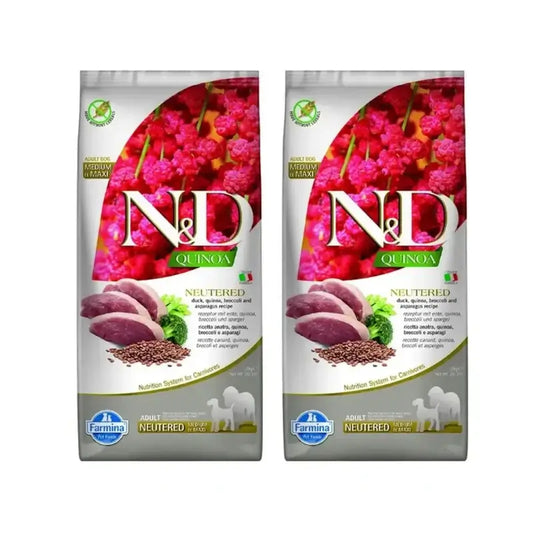 Farmina N&D Dog Quinoa Neutered Pato Medium Maxi 12Kg, Pienso Para Perros, Pack De 2