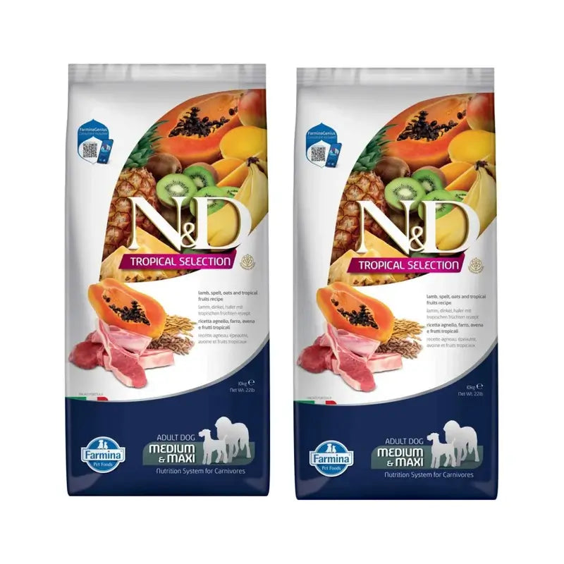 Farmina N&D Dog Tropical Selection Med Maxi Cordero 10Kg, Pack De 2