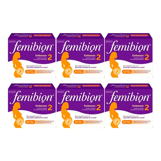 Femibion 2 Embarazo con Ácido fólico y Vitaminas, Pack 6 x 28 comprimidos