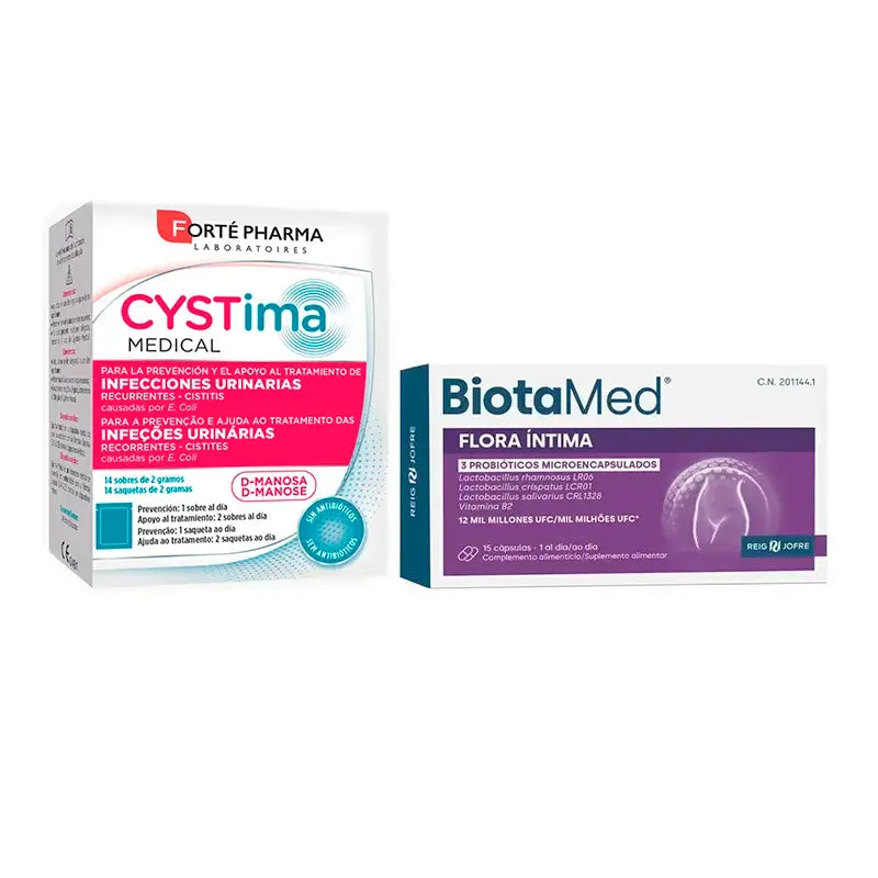 Forté Pharma Pack Íntimo Cystima Medical 14 sobres + Biotamed Flora Íntima, 15 Cápsulas
