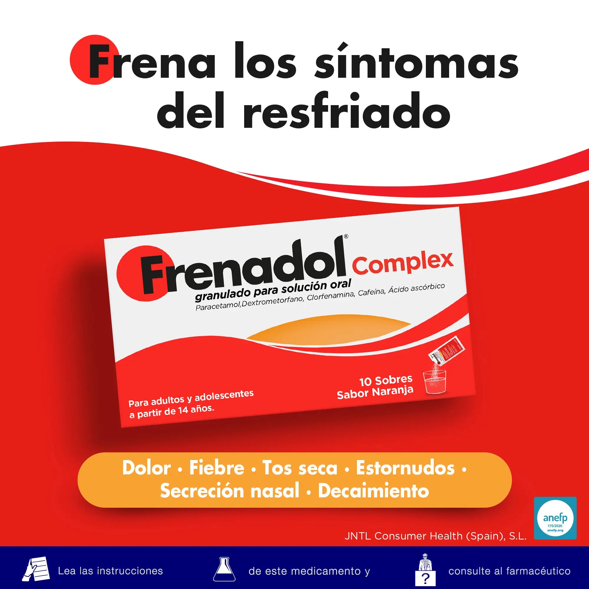 FRENADOL® Complex Antigripal, Vía Oral, 10 Sobres