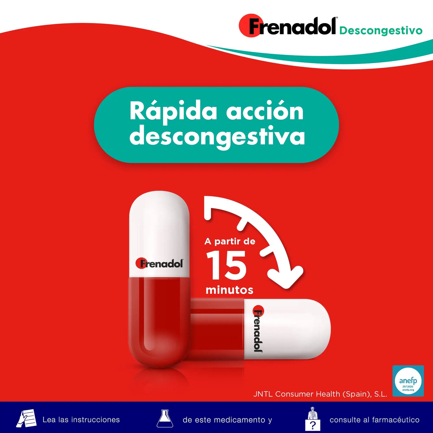 FRENADOL® Descongestivo Antigripal, Vía Oral, 16 cápsulas