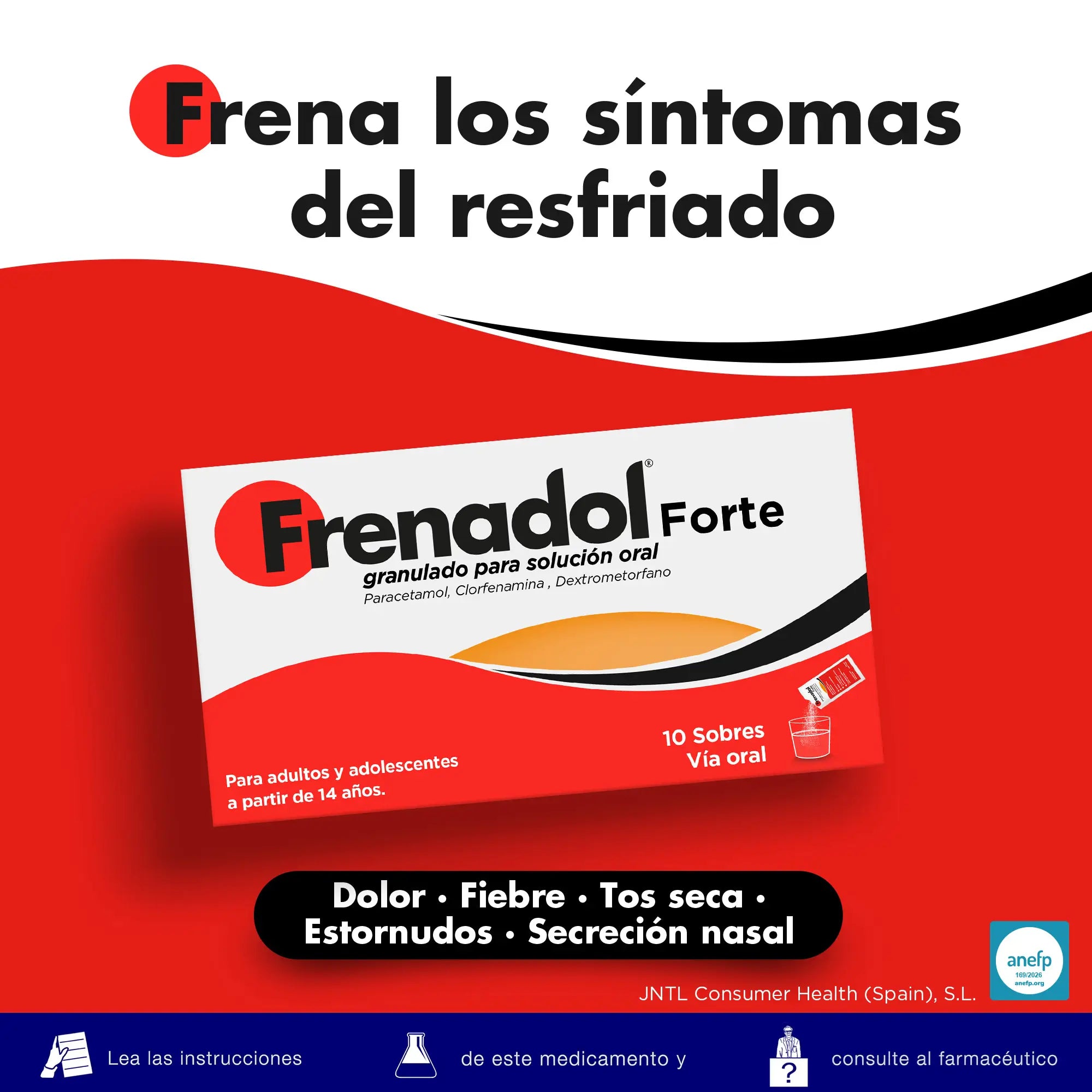 FRENADOL® Forte Antigripal, Vía Oral, 10 sobres
