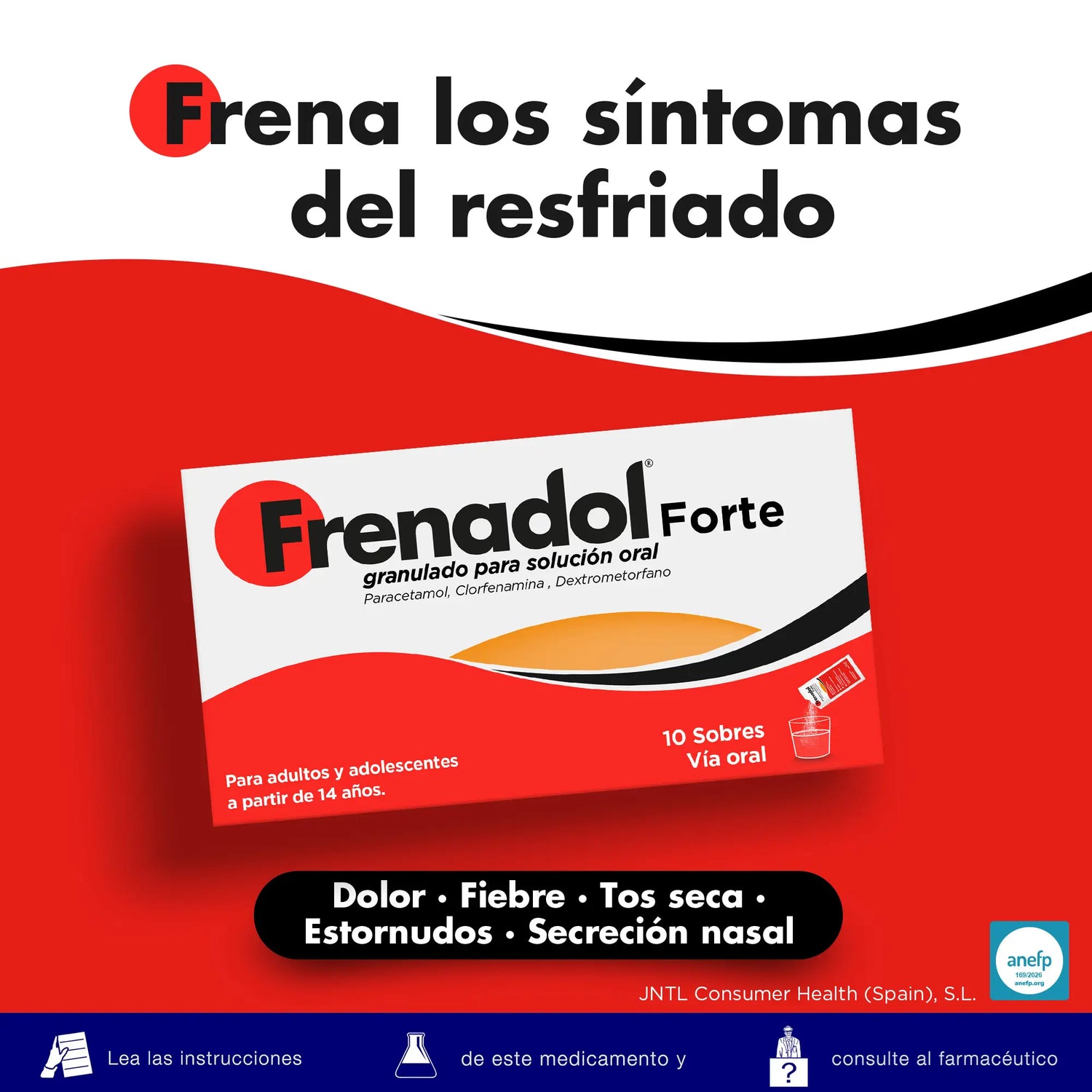 FRENADOL® Forte Antigripal, Vía Oral, 10 sobres