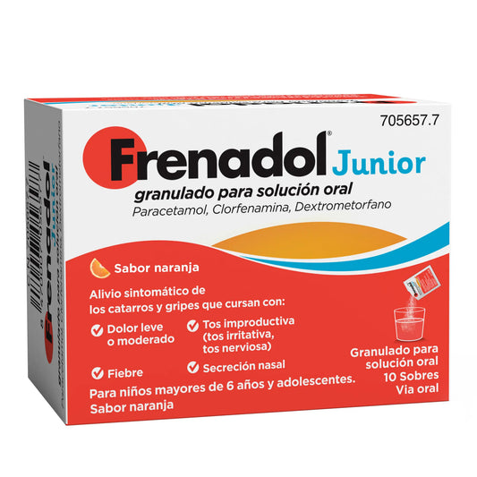 Frenadol Junior Antigripal, Alivio para niños, Sabor Naranja, Vía Oral, 10 sobres