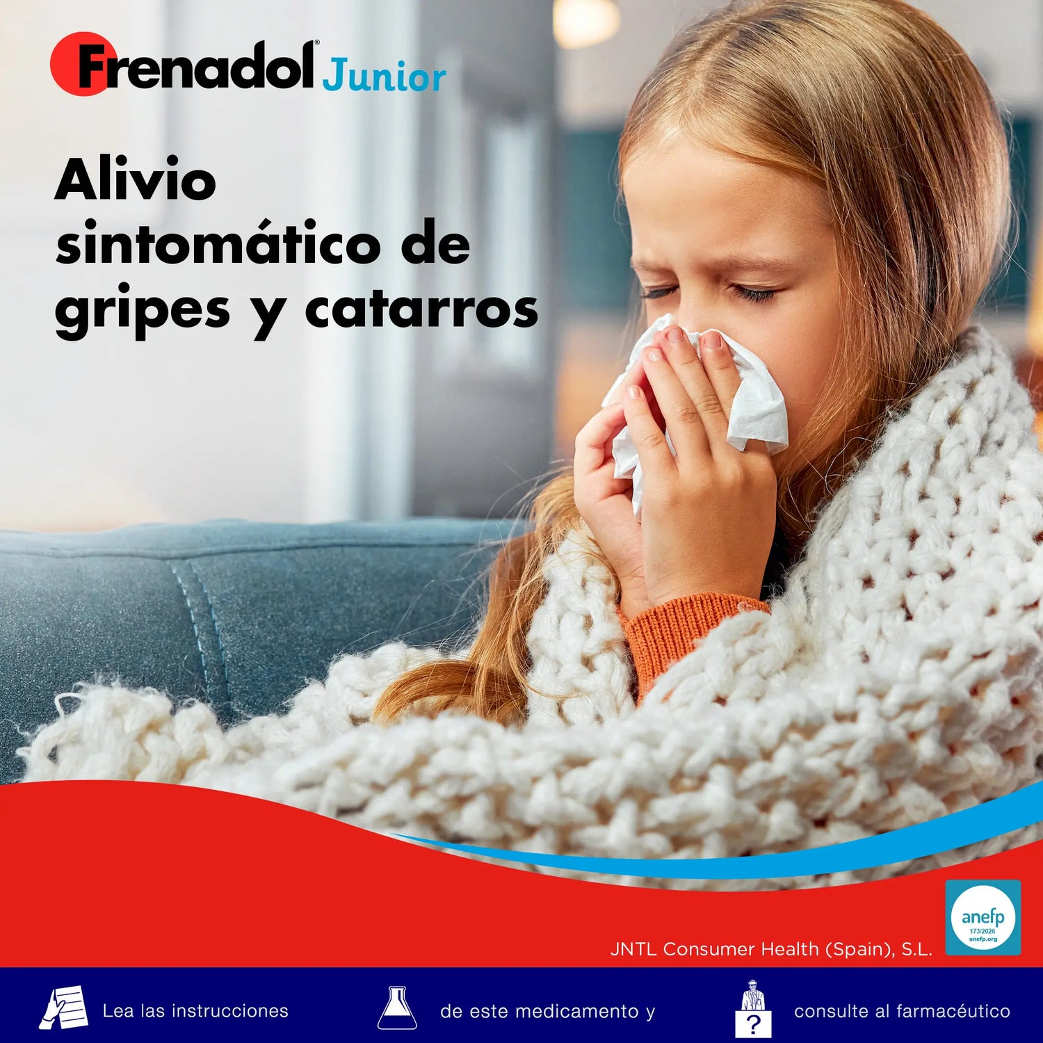 Frenadol Junior Antigripal, Alivio para niños, Sabor Naranja, Vía Oral, 10 sobres