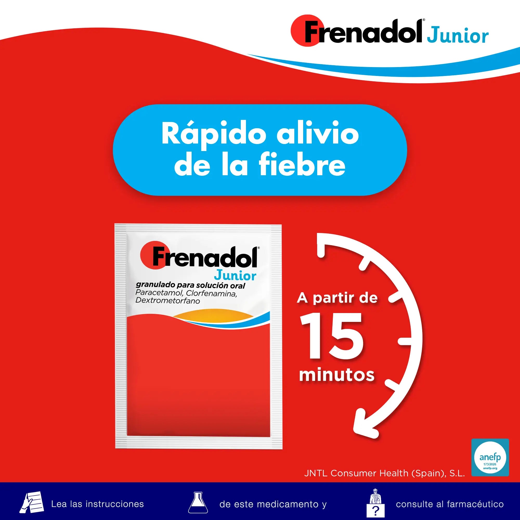 Frenadol Junior Antigripal, Alivio para niños, Sabor Naranja, Vía Oral, 10 sobres