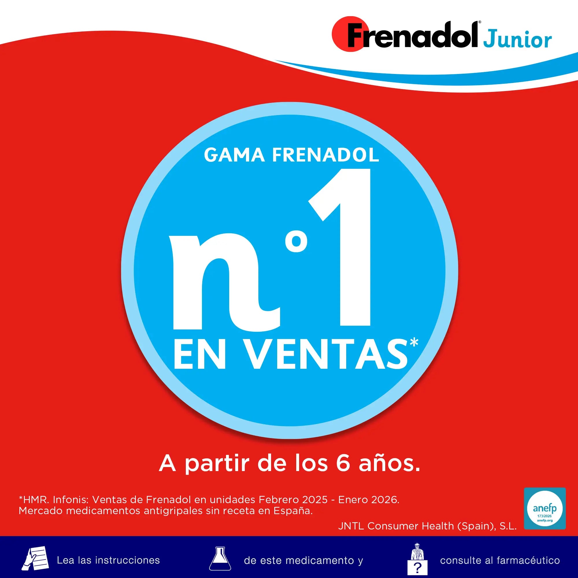 Frenadol Junior Antigripal, Alivio para niños, Sabor Naranja, Vía Oral, 10 sobres