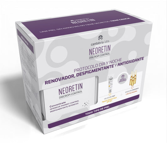 Neoretin Pack Discrom Concentred + Heliocare  360º Pigment solution SPF50+ Endocare Radiance Muestras