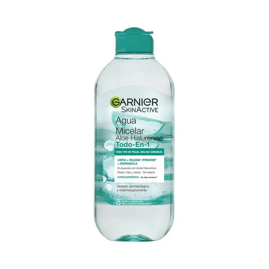 Garnier Agua Micelar Aloe Hialurónico Todo En 1 Limpia, Desmaquilla Y Rellena Rostro, Ojos, Labios - Sin Aclarado