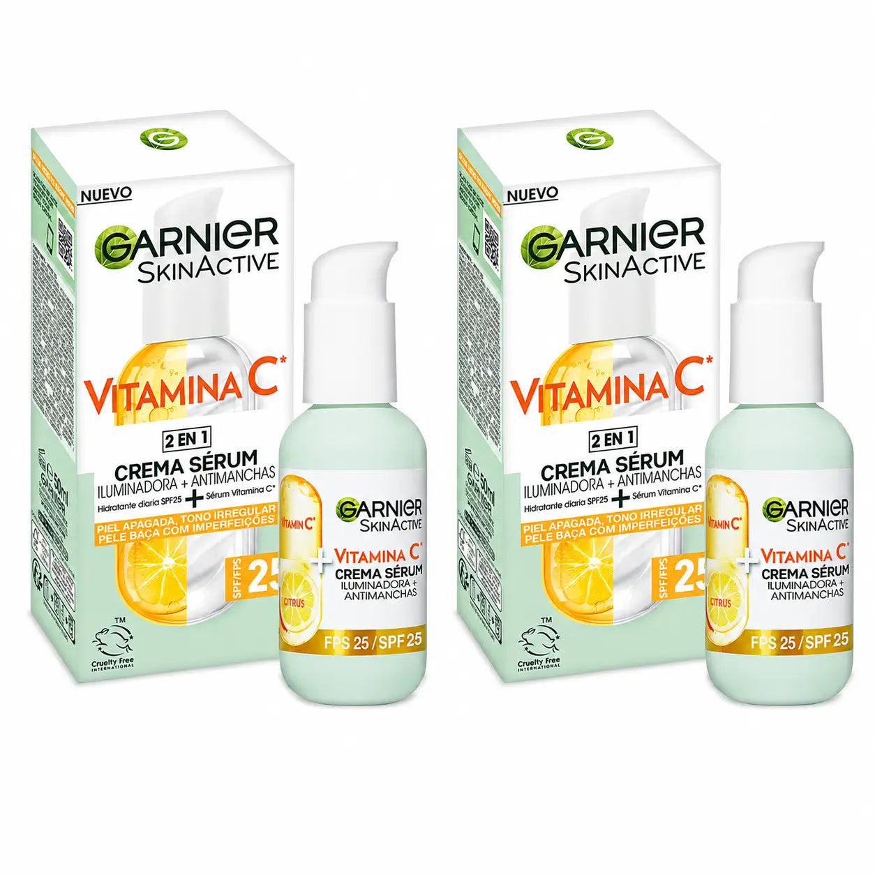 Garnier Crema Sérum Con Spf 25. Alta Concentración De Sérum Con Vitamina C Y Protección Solar, 50Ml , pack 2