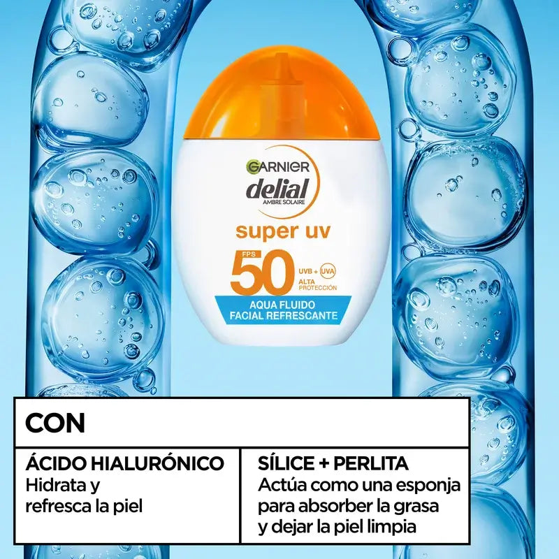 Garnier Delial Agua Fluido Facial Refrescante Spf 50 Invisible, 40 ml