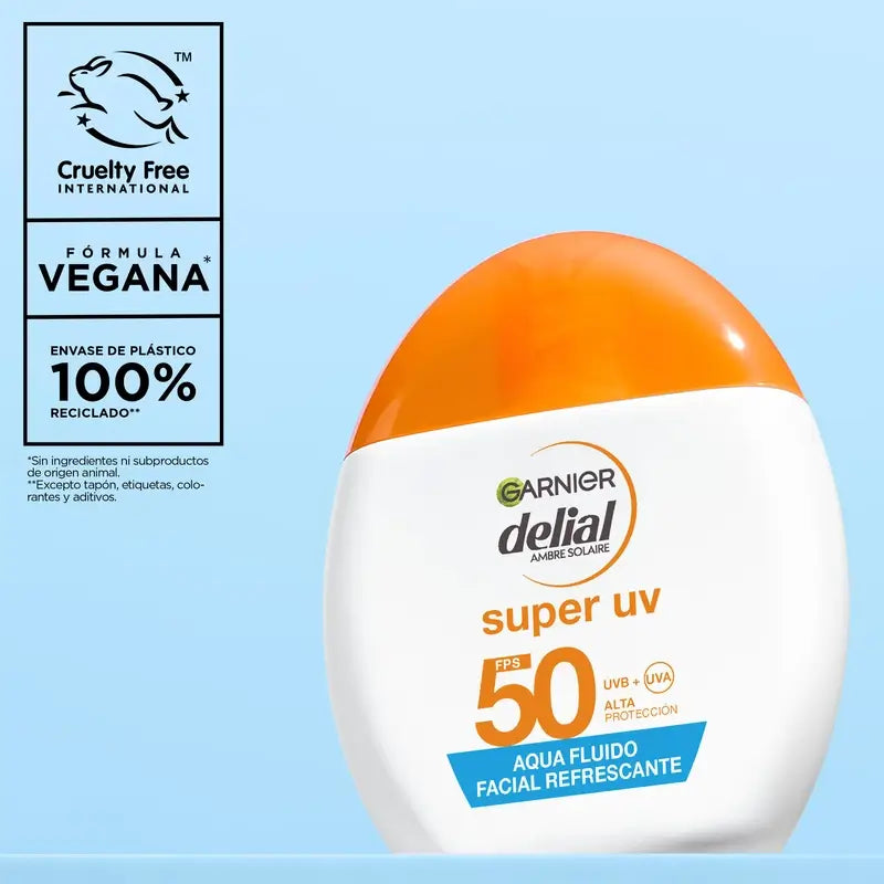 Garnier Delial Agua Fluido Facial Refrescante Spf 50 Invisible, 40 ml