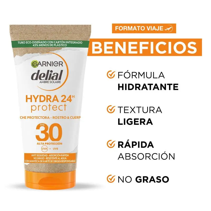 Garnier Delial Leche Protectora Spf 30 Hydra 24 Protect, Resistente Al Agua Y Fórmula Hidratante Con Manteca De Karité 