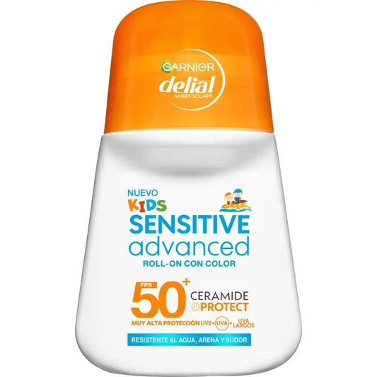 Garnier Delial Sensitive Advanced Kids Roll-On Con Color Fps 50+, 50 ml