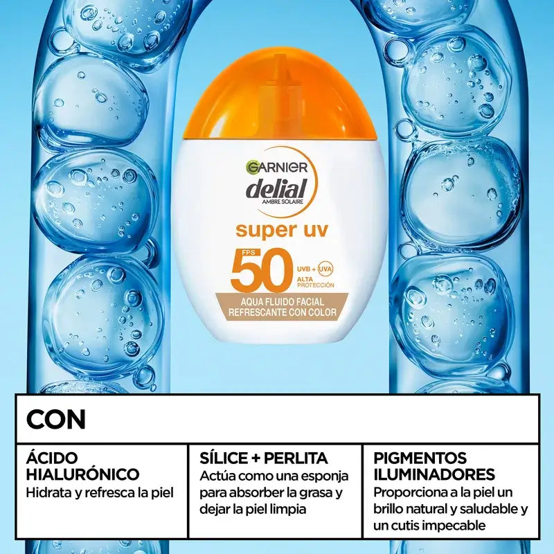 Garnier Delial Super Uv Agua Fluido Facial Refrescante Spf 50 Efecto Mate, 50 ml