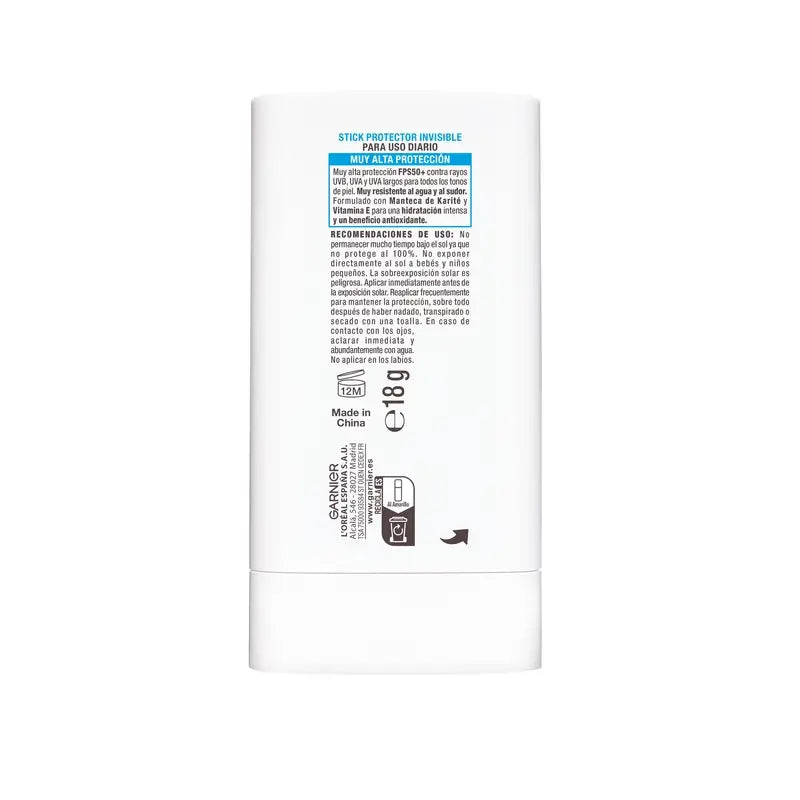 Garnier Delial Super Uv Stick Fps50+ Invisible 8H De Hidratación, 18 gr