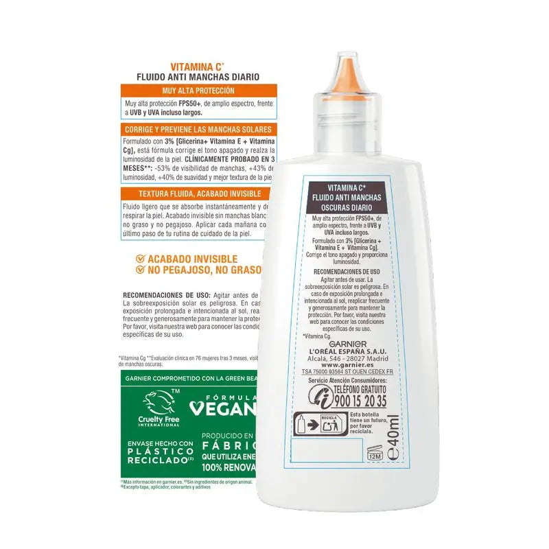 Garnier Delial Super Uv Vitamina C Fps50+ Crema Fluida Diaria Anti-Manchas Oscuras