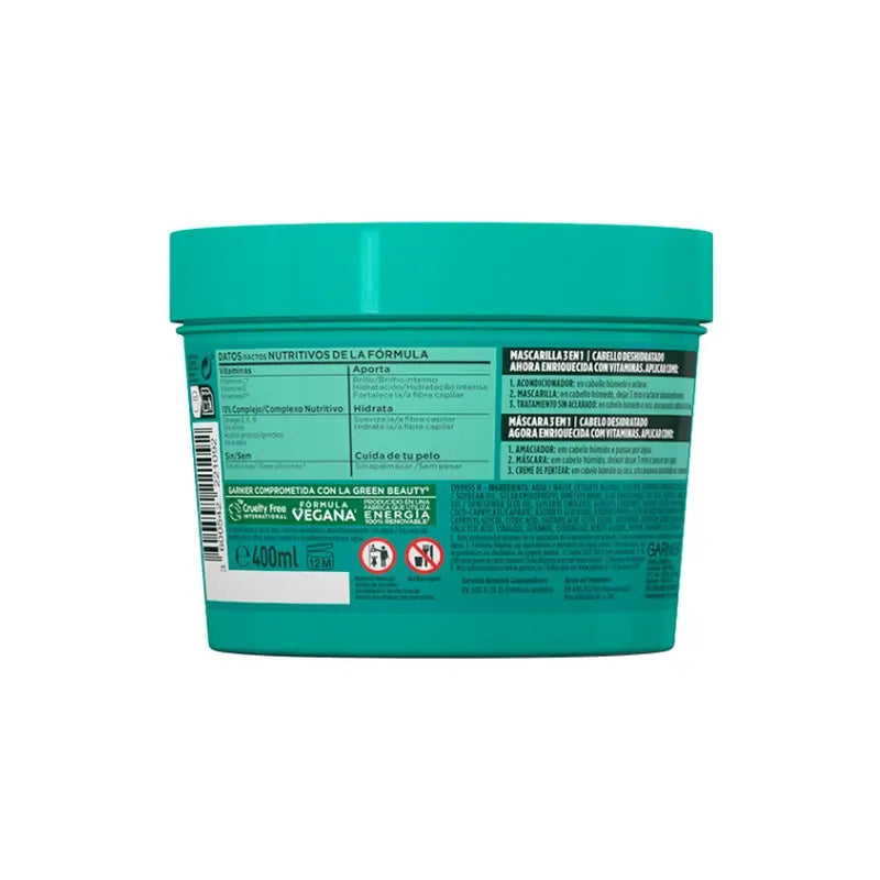 GarnierFructis Hair Food Aloe Vera Mascarilla 3 En 1 Hidratante 400 Ml Para Cabello Deshidratado