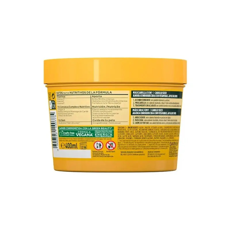 GarnierFructis Hair Food Banana Mascarilla 3 En 1 Nutritiva 400 Ml Para Cabello Seco