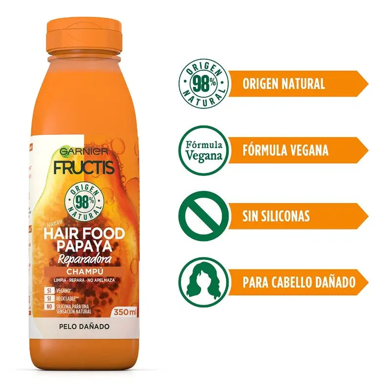 GarnierFructis Hair Food Papaya Champú 350 Ml Para Cabello Dañado