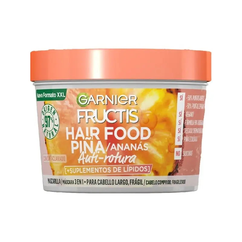 GarnierFructis Hair Food Piña Mascarilla 3 En 1 Anti-Rotura 400 Ml Para Cabello Largo, Frágil