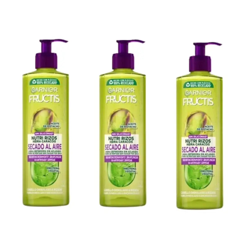 Garnier Fructis Nutri Rizos Secado Al Aire Crema Sin Aclarado Pelo Rizado U Ondulado, 3X400 Ml