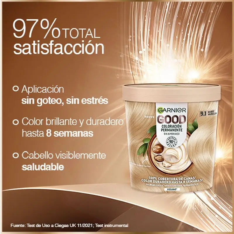 Garnier Good Coloración Permanente Sin Amoniaco, 90% Origen Natural Tono 9.1 Rubio Vainilla.
