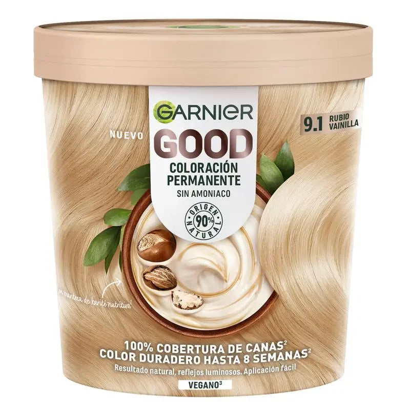 Garnier Good Coloración Permanente Sin Amoniaco, 90% Origen Natural Tono 9.1 Rubio Vainilla.