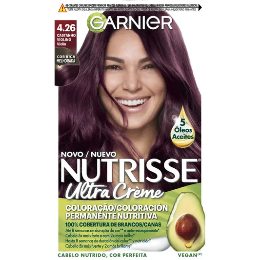 Garnier Nutrisse Cobertura De Canas Con Mascarilla Nutritiva Tono 4.26 Violín Castaño , 160 ml