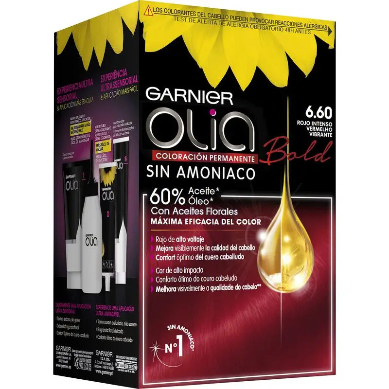 Garnier Olia Coloración Permanente Sin Amoniaco, Olor Agradable Con Aceites Florales Origen Natural - Bold Rojo Intenso 6.60