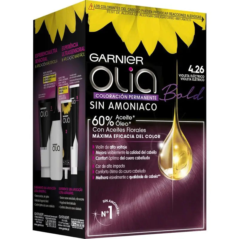 Garnier Olia Coloración Permanente Sin Amoniaco, Olor Agradable Con Aceites Florales Origen Natural- Bold Violeta Eléctrico 4.26
