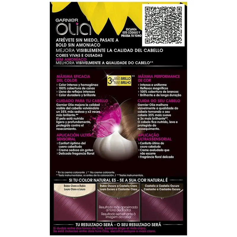 Garnier Olia Coloración Permanente Sin Amoniaco, Olor Agradable Con Aceites Florales Origen Natural- Bold Violeta Eléctrico 4.26