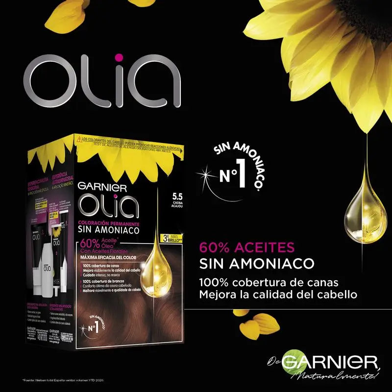 Garnier Olia Coloración Permanente Sin Amoniaco Para Un Olor Agradable Con Aceites Florales De Origen Natural - Caoba 5.5