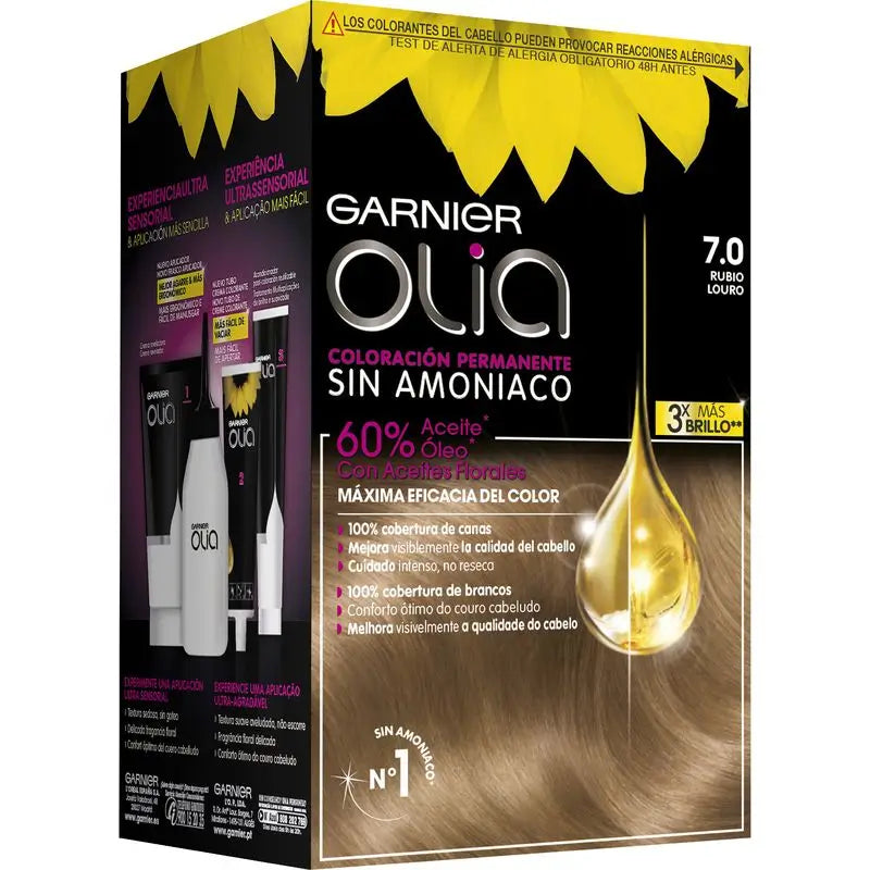Garnier Olia Coloración Permanente Sin Amoniaco Para Un Olor Agradable Con Aceites Florales De Origen Natural - Rubio 7.0