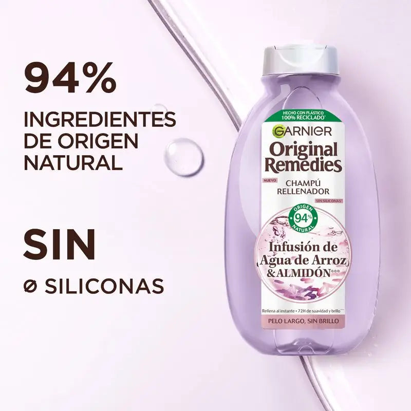 Garnier Original Remedies Champú Rellenador Con Infusión De Agua De Arroz, Para Cabello Largo, Sin Brillo