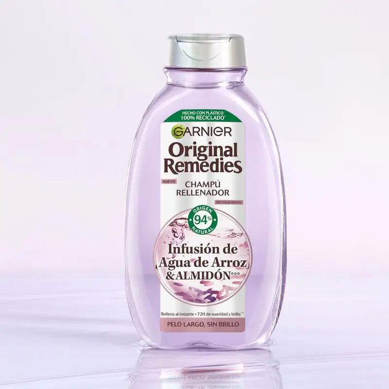 Garnier Original Remedies Champú Rellenador Con Infusión De Agua De Arroz, Para Cabello Largo, Sin Brillo