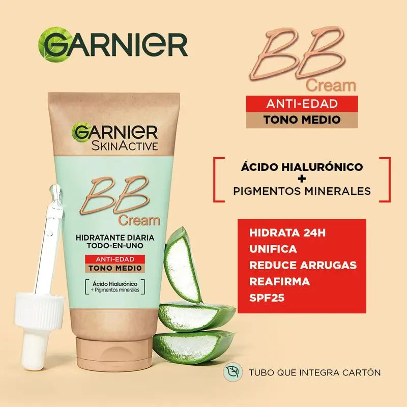 Garnier Skinactive Bb Cream Anti Edad Tono Medio. Hidratante Todo En Uno Con Color Spf15, 50Ml