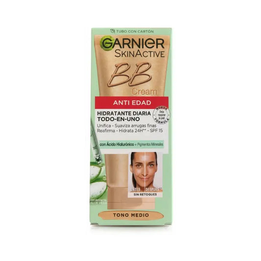 Garnier Skinactive Bb Cream Anti Edad Tono Medio. Hidratante Todo En Uno Con Color Spf15, 50Ml