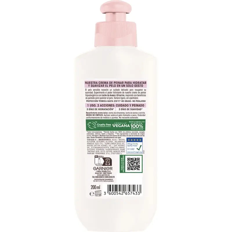 Garnier Ultra Doux 2 En 1 Crema De Peinar Hidratación Suave, 200 ml