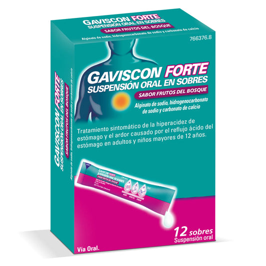 Gaviscon Forte Suspension Oral Frutos Del Bosque, 12 sobres