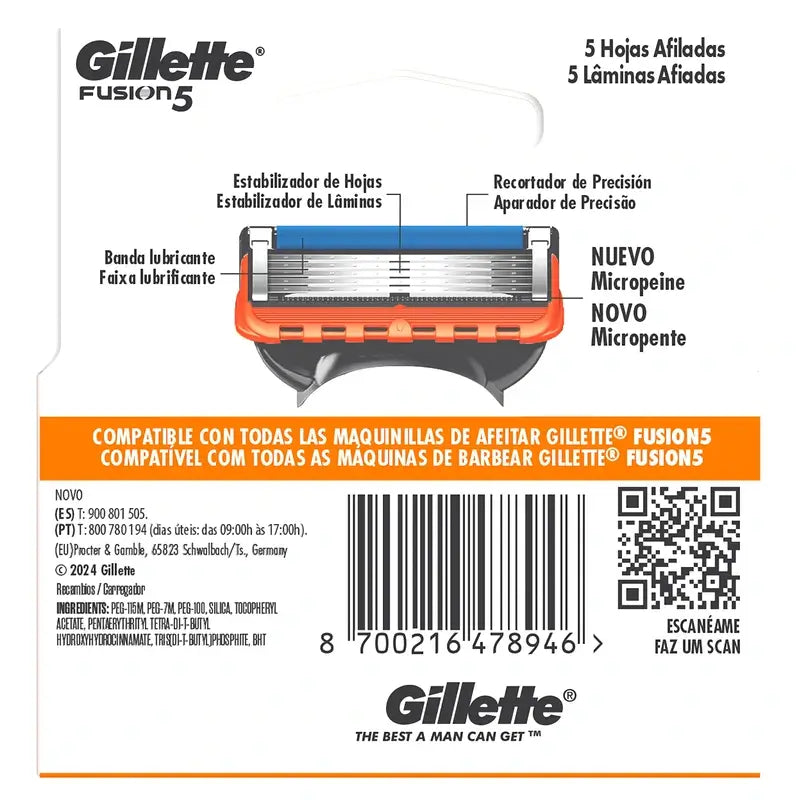 Gillette Fusion5 Proglide 4 Recambios Maquinilla De Afeitar Banda De Gel Lubricante , 4 unidades
