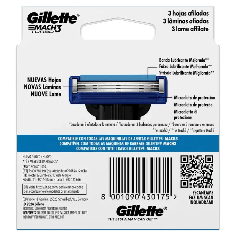 Gillette Mach3 Turbo hombre, 8 Recambios