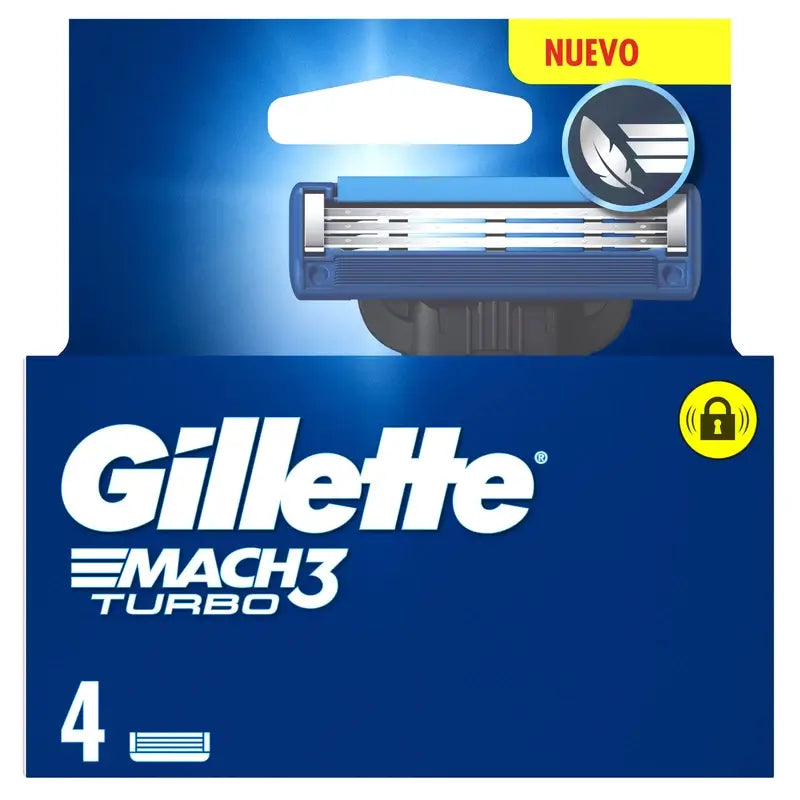 Gillette Mach3 Turbo Recambios Para Maquinillas De Afeitar Para Hombre , 4 unidades