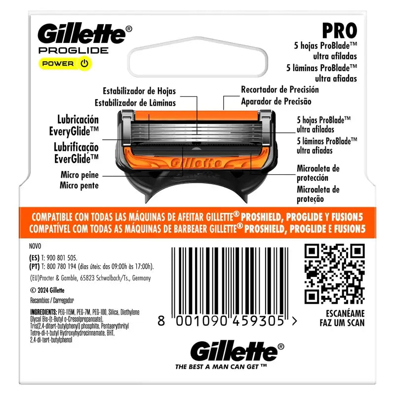 Gillette Proglide Power Recambios Para Maquinilla De Afeitar Para Hombre , 4 unidades