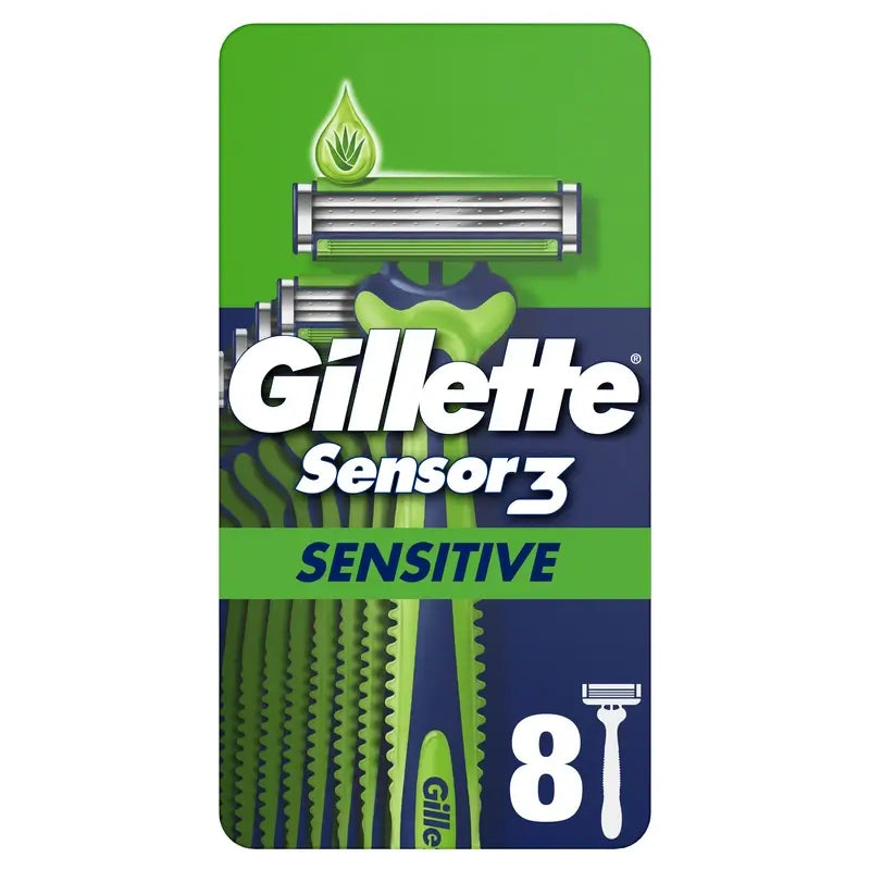 Gillette Sensor3 Sensitive Maquinillas Desechables Hombre Banda Lubricante, 8 unidades